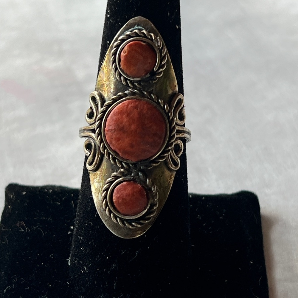 Vintage Silver Tone Old Pawn Polished Stone Statement Ring☑️VEN09